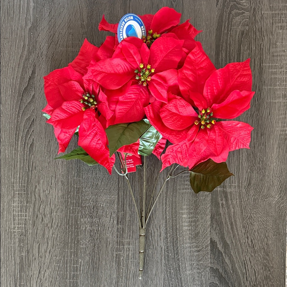 Red Poinsettia Holiday Stem